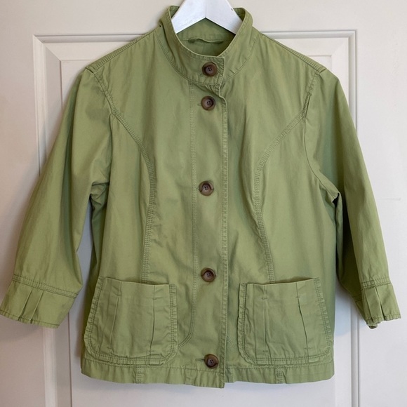 Eddie Bauer Funnel Neck Brushed Cotton Jacket w Pockets Pea Green Medium - Picture 1 of 10